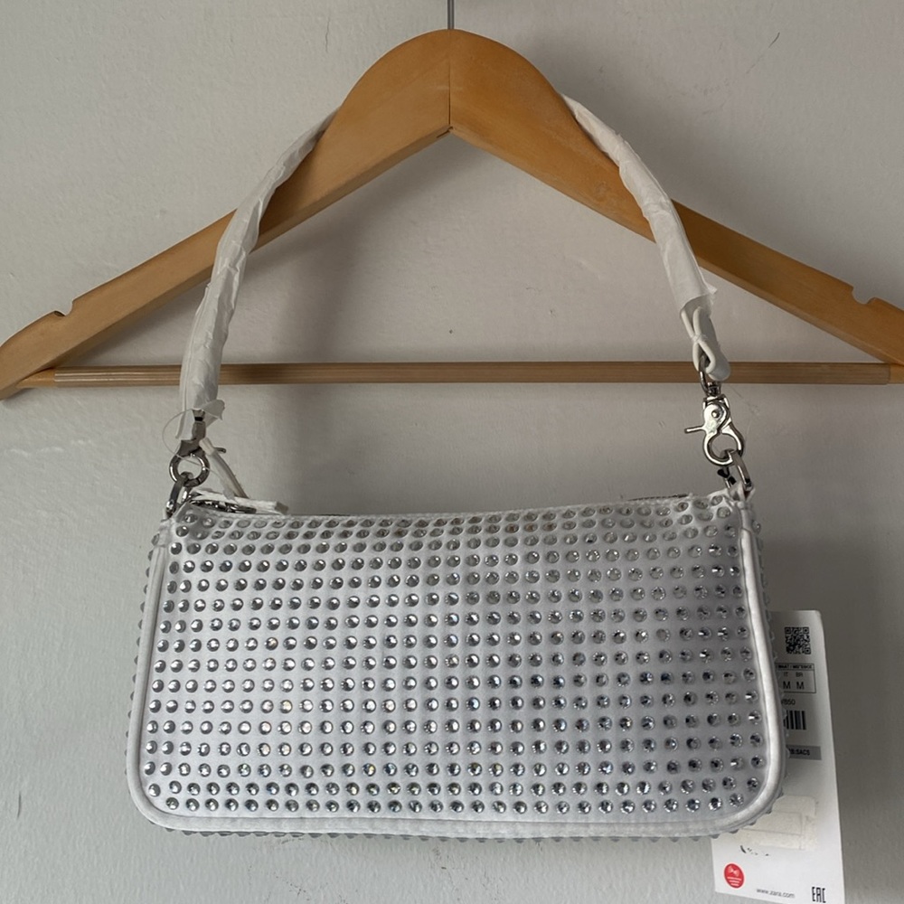 NWT Zara White Crystal Shoulder Bag - Picture 3 of 10